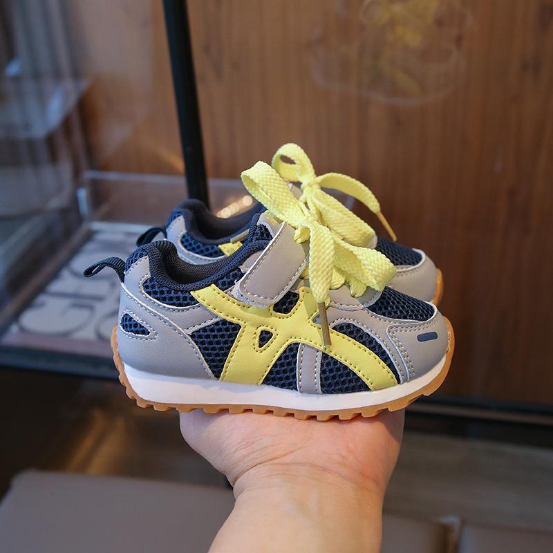 Kids Breathable Mesh Hook and Loop Color Block Sneakers 21