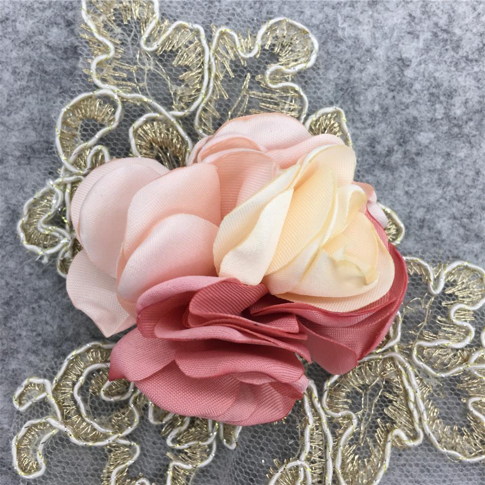 Pink Three-Dimensional Rose Beads Hot Diamond Embroidery Lace Applique Dress Diy Material Clothing Accessories
