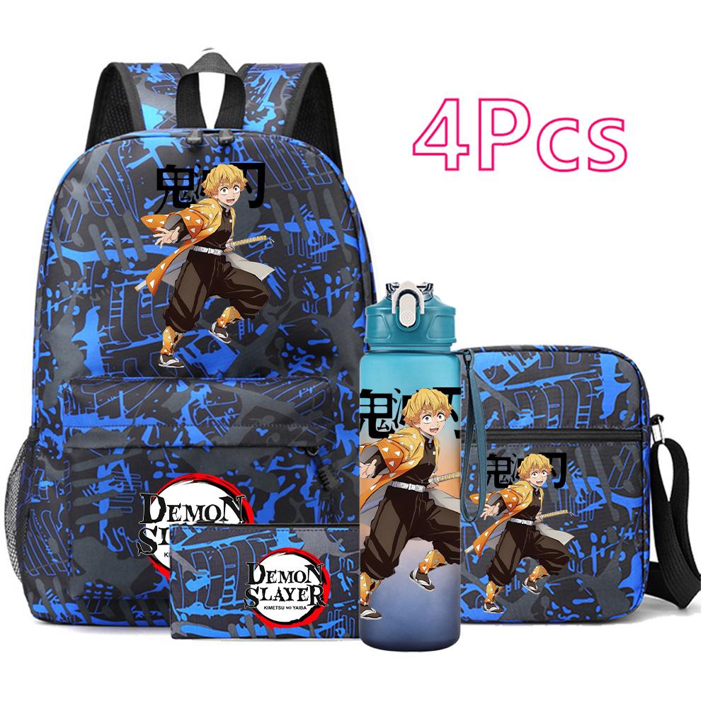 4 Pezzi/set Zaino Stampato Anime Demon Slayer Grande Capacità Borsa per Libri Borsa a Spalla Custodia per Borsa con Borraccia da 750ml Ragazzo Ragazza Zaino Impermeabile