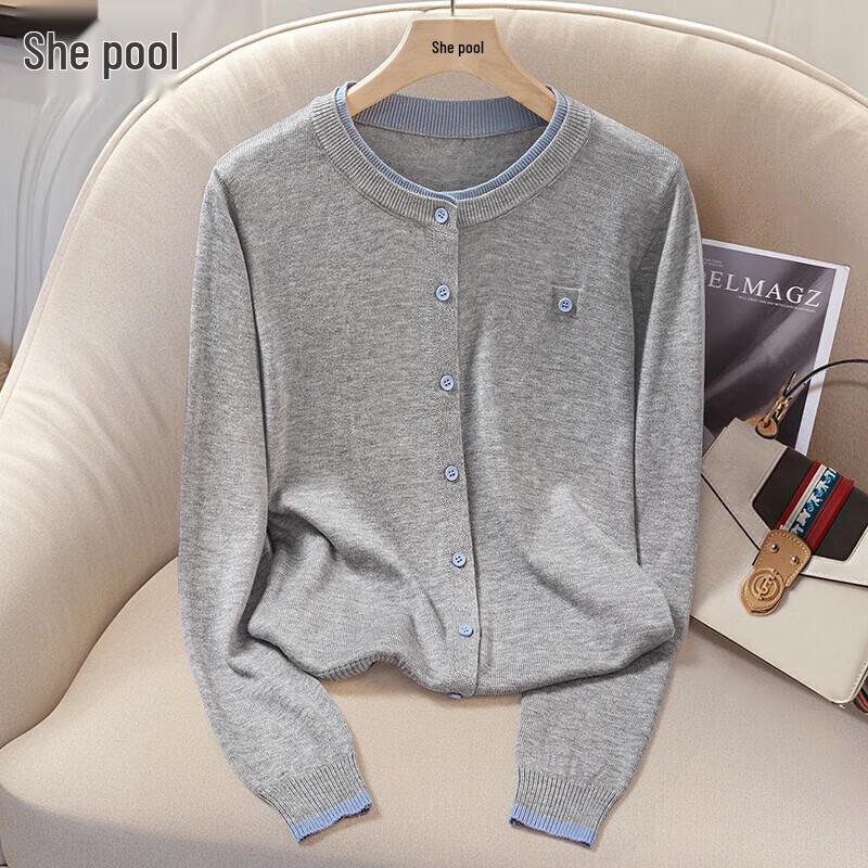 

Women s Color-Block Preppy Faux Two-Piece Cardigan One Size