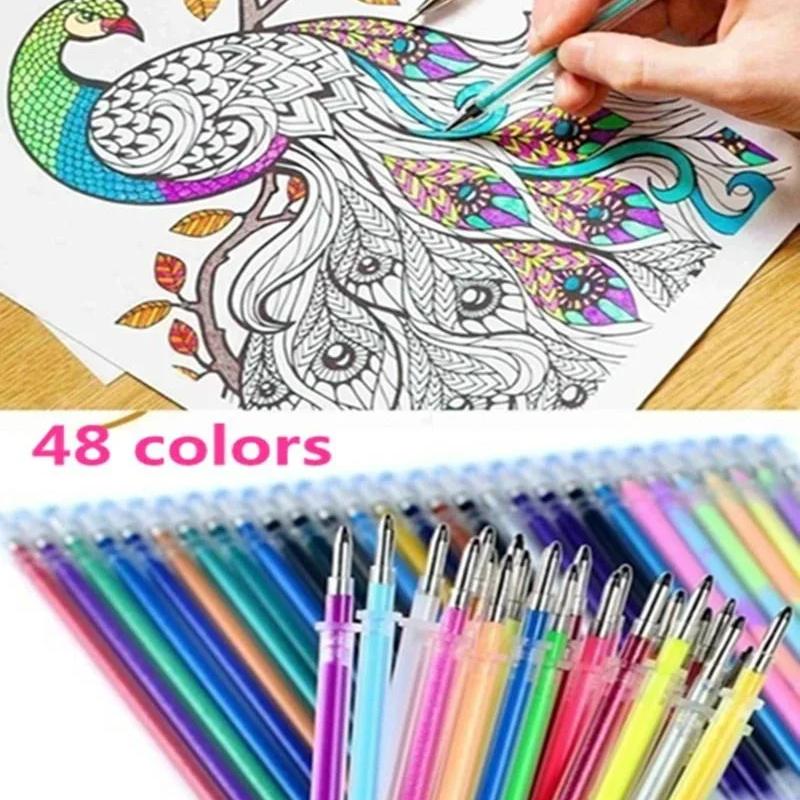 Recargas de Caneta de Tinta Gel Colorida Neon Glitter Pastel Arte Seja Inteligente Substitua 48 Cores Materiais de Artesanato Conjunto de Canetas de Caligrafia