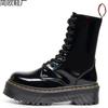 Laser-Dicksohlen-Loch-Lokomotivstiefel Damen 10 Reißverschluss seitlich Britische Langstiefel Muffin-Serie
