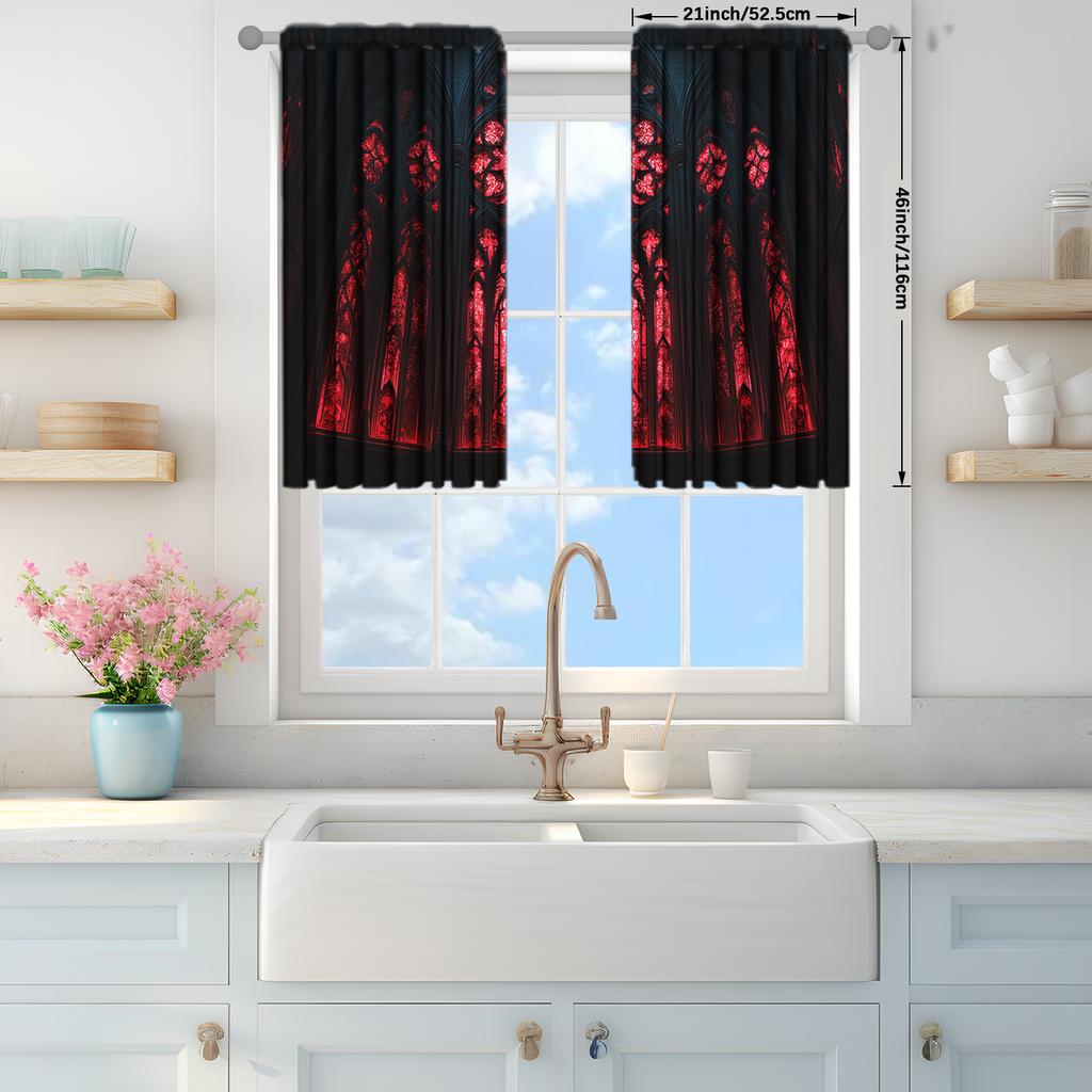 2pcs Gothic Architectural Windows Printed Curtain for Home Decor - Rod Pocket Window Treatment for Bedroom, Office, Kitchen