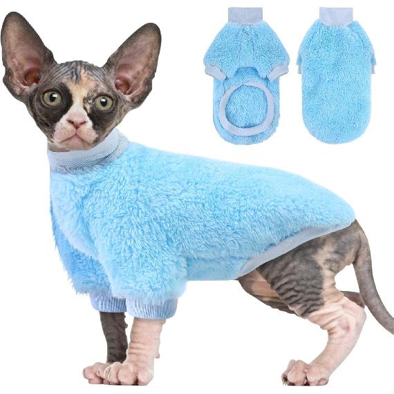 SUNFURA Sphynx Cat Sweater, Hairless Cats Turtleneck Pullover Kitten Sweaters for Cats Only, Warm and Soft Cat Pajamas Shirt with Sleeves Pet Winter
