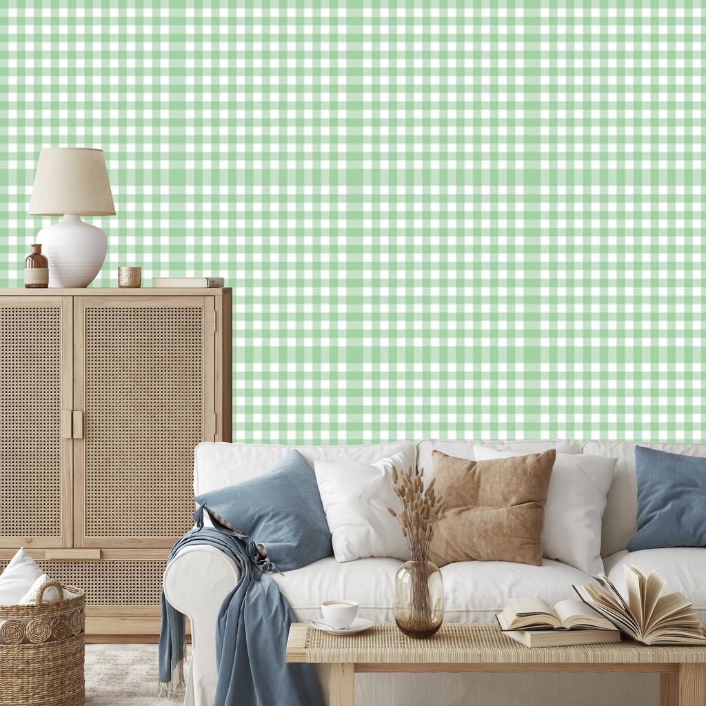 Wallpaper Fabric Pattern Mint, White and Light Gray 50x1000