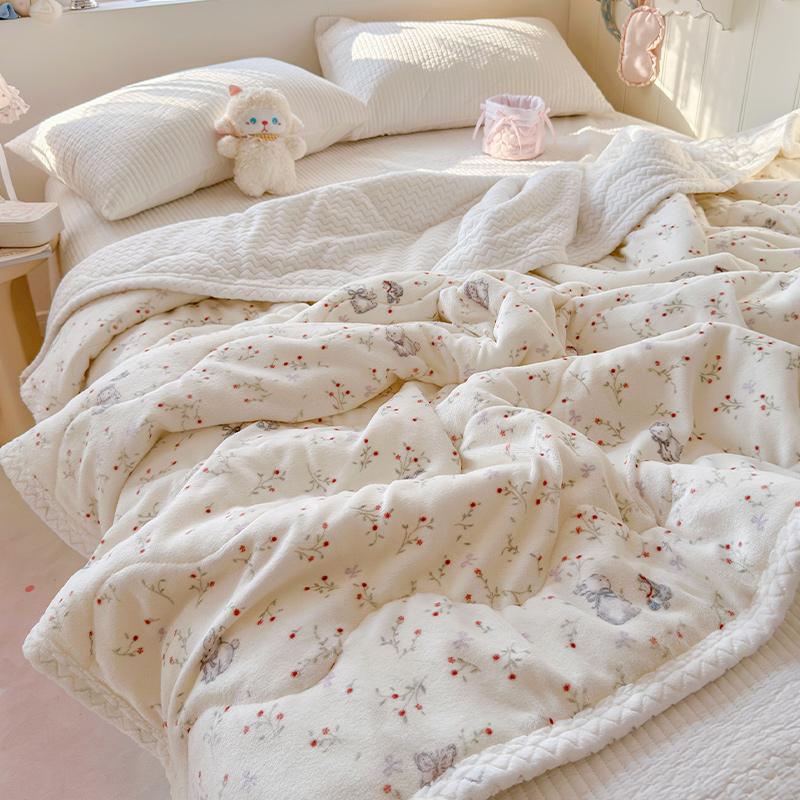 

Cartoon Rabbit Print Soft Flannel Blanket Winter Warm Cozy Throw Blanket for Bed Sofa Travel Floral Printed Soft Plush Blankets 1.0x1.5m Kid Size