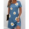 Damen Rundhals Kurzarm T-Shirt Kleid mit Blumenprint