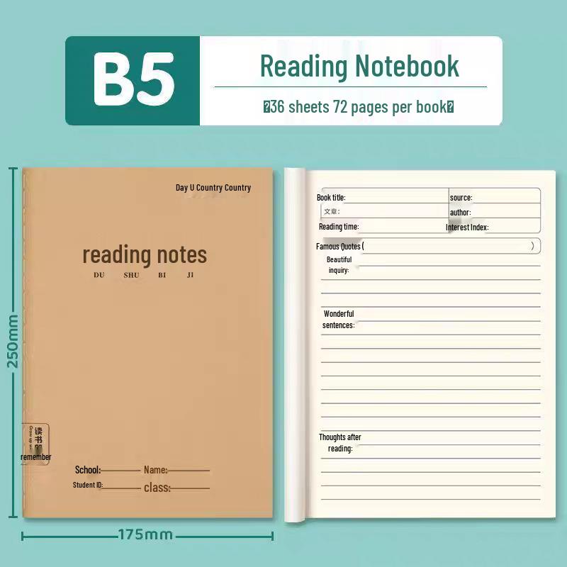 B5 Thickened Reading & Homework Notebook for Grades 3-6