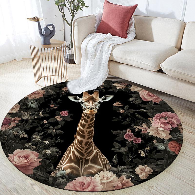 Giraffe & Flamingo Pattern Round rug,Carpet Rug for Living Room Bedroom Playroom ,Non-slip Floor Mat,Holiday Gifts and Birthday Gifts.