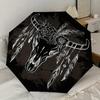 1PC Bull Skull Feathers Pattern Small Travel Compact Windproof Umbrella, Automatic Folding Umbrella, Automatic Open/Close ,Gift-161