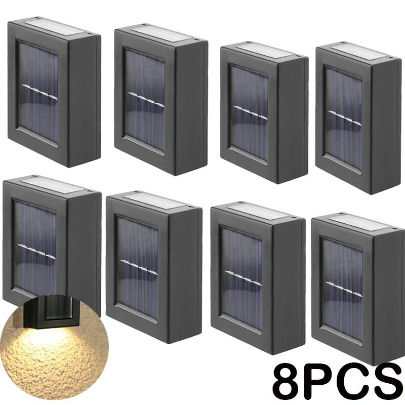 8PCS LED Solar Wall Lamp Outdoor Waterproof Up and Down Lighting Garden Decoration Solar Lights Stairs Fence Sunlight Lamp