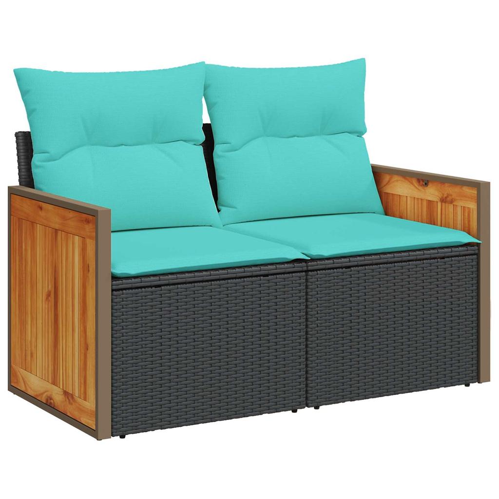 Sofa Set 5 Pieces Black and Blue Poly Rattan and Steel