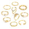 10 Pcs Rings Suit For Women Gold-color Chain Ring Set Bohemian Style Coin Snake Moon Star Party Trend Gift Zircon