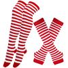 Y2K Women Girls Over Knee Long Stripe Printed Thigh High Cotton Socks Arm Sleeve Gloves 1 Set Overknee Socks Long Gloves 2024
