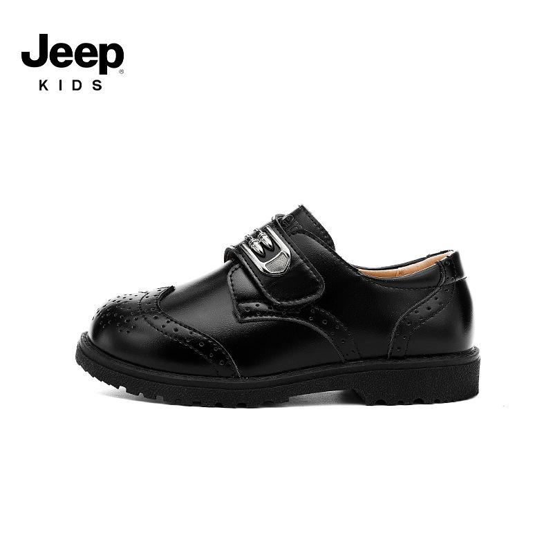 Jeep Boys  Black Leather Shoes - British Style Performance Shoes for Students 36