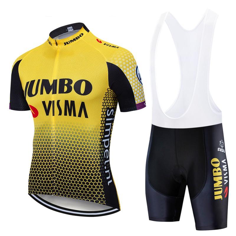 סט ג'רזי רכיבה Jumbo Visma Team שרוול קצר לאופני הרים וכביש, מתייבש במהירות, נושם, ערכה לגברים