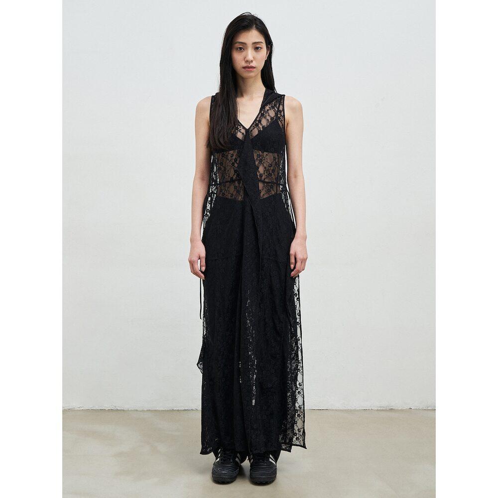 Anggae Lace Hooded Layering Dress Black