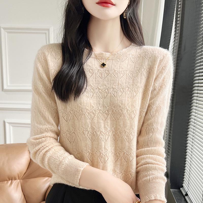 2024 Autumn/Winter Knit Wool Round Neck Hollow Out Slimming Loose Sweater