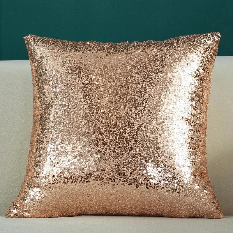 Sequined Solid Color Gradient Cushion Cover Fashion New Year Christmas Sofa Cushion Pillow Cover Office Lumbar Cushion Cover