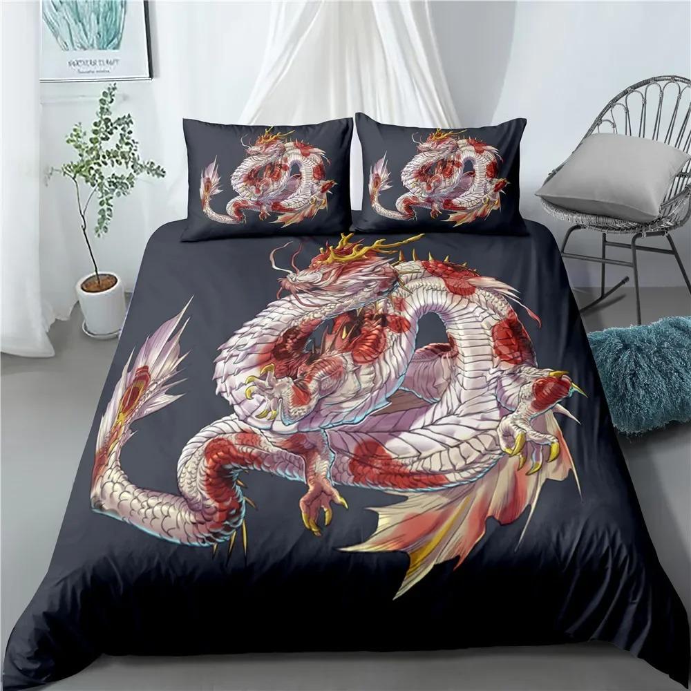 Dragon Printed Duvet Cover King Queen Western Magic Dragon Bedding Set Polyester Quilt Cover for Teen Adults