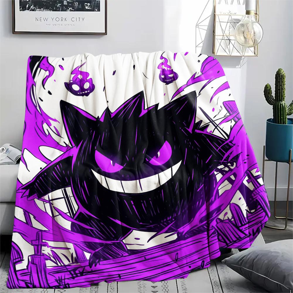 Purple Gengar Pattern Flannel Blanket, High Quality Comfortable for All Seasons, Home Decor, Warmth and Comfort, Perfect for Gifts.