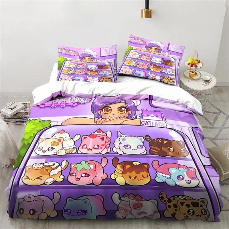 Cartoon Game Cute Aphmau with Wings Bedding Set Twin Queen King Size Duvet Cover Pillowcase for Boys Girls