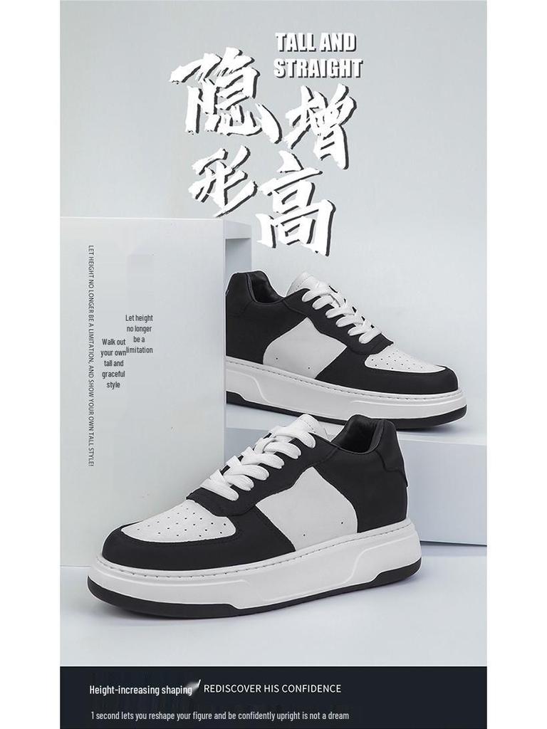 Men's 6cm Height-Increasing Breathable White Leather Sneakers
