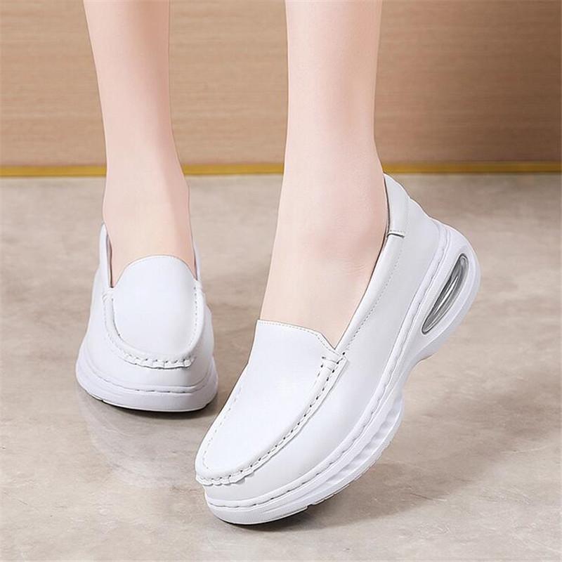 Fashion Women Wedges Platform Ladies Shoes Casual White Soft Nurse Work Shoes Hollow Out Breathable Comfort Flat Sneakers Shoes