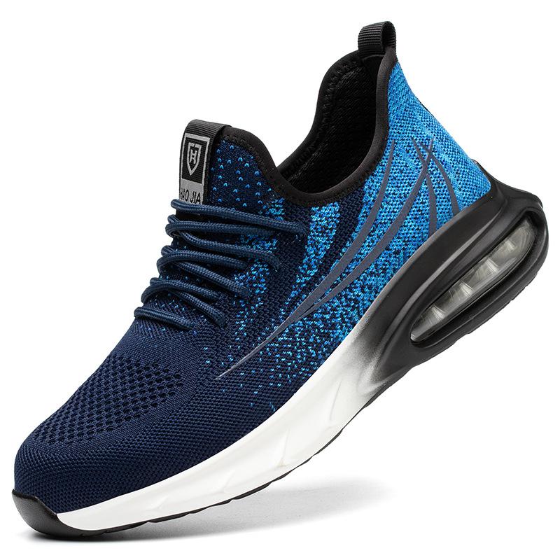 

Модная защитная обувь с воздушной подушкой для мужчин, легкая сетчатая рабочая обувь, защитная обувь со стальным подноском, дышащие черные рабочие защитные кроссовки для мужчин 37 синий