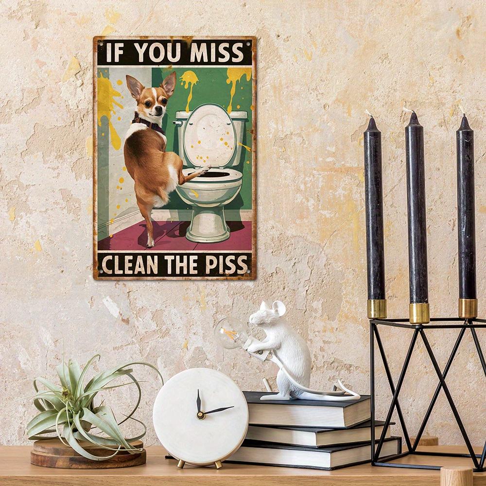 1 pezzo di cartello vintage in latta metallica, "Se manchi, pulisci la pipì" Divertente Decorazione Murale per Bagno, Testo Inglese, Multiuso Casa Fattoria