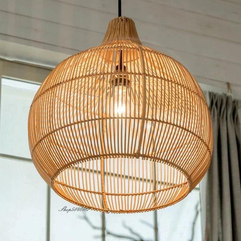 Handmade Rattan Woven Pendent Lamp Retro Decorative Lighting Fixtures Creative Designer Art Indoor Decorative Lights