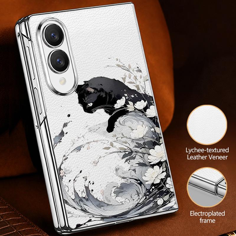 Cute Cat Rabbit Print Case For Samsung Z Fold 8 Ultra 7 6 5 4 Luxury Plating Leather Skin Phone Cover For Galaxy Z Fold8 Fold7 Fold6 Fold5