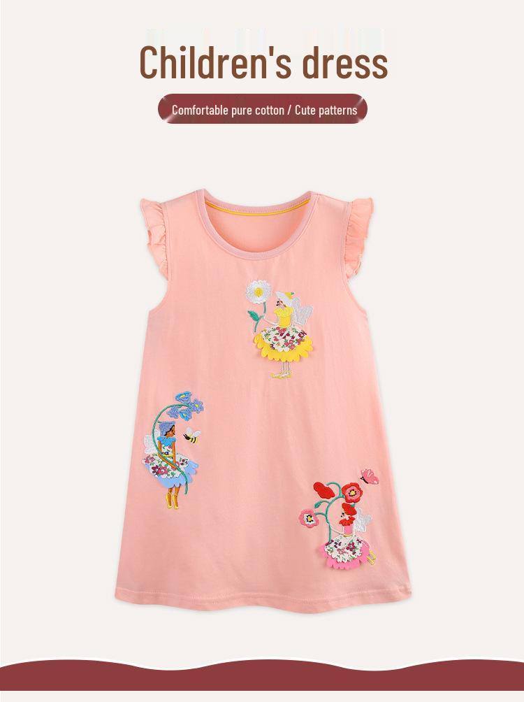 European Style Floral Embroidery Summer Dresses for Girls - Knitted Cotton Princess Clothing