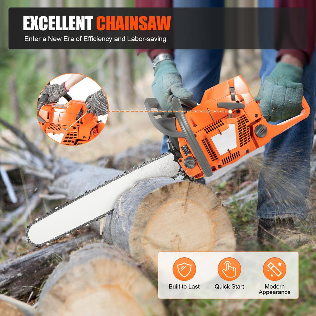 Gas Chainsaw 71.8CC 24" 3.9KW Handheld Cordless Petrol Chainsaws for Tree Wood Branch Farm Garden Ranch Forest Cutting Use