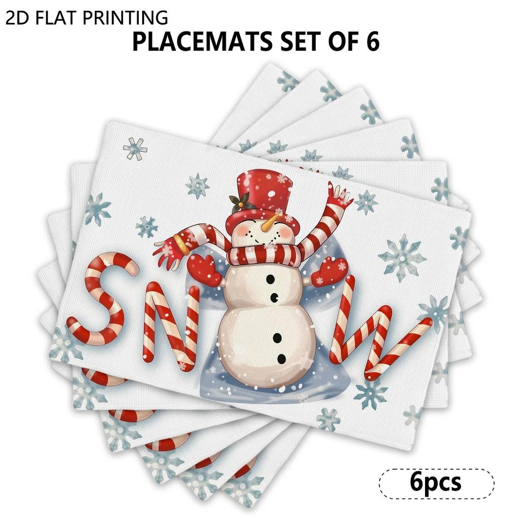 4pcs/6pcs Christmas Candy Cane Snowman Placemats, Table Mats for Dining, Suitable for Holiday Decorations, Dining Tables, Scenes, Weddings, Banquet De