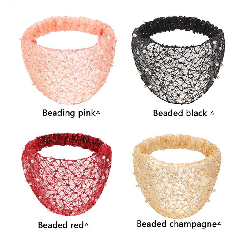 Жемчужная Широкополая Повязка на Голову Сетчатая Повязка на Голову Повязка-Тюрбан Моющая Повязка на Голову Дышащий Головной Убор Аксессуары чёрный