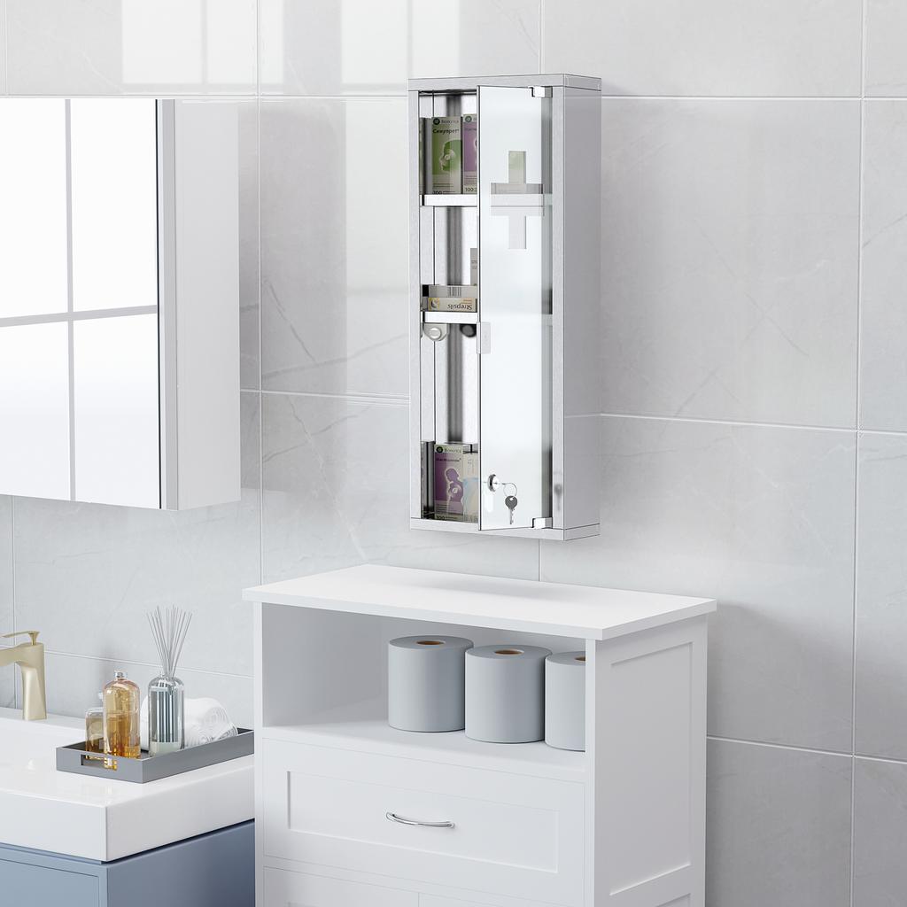 Medicine Cabinet Made of Stainless Steel and Tempered Glass Door Medicine Cabinet for Medication Storage