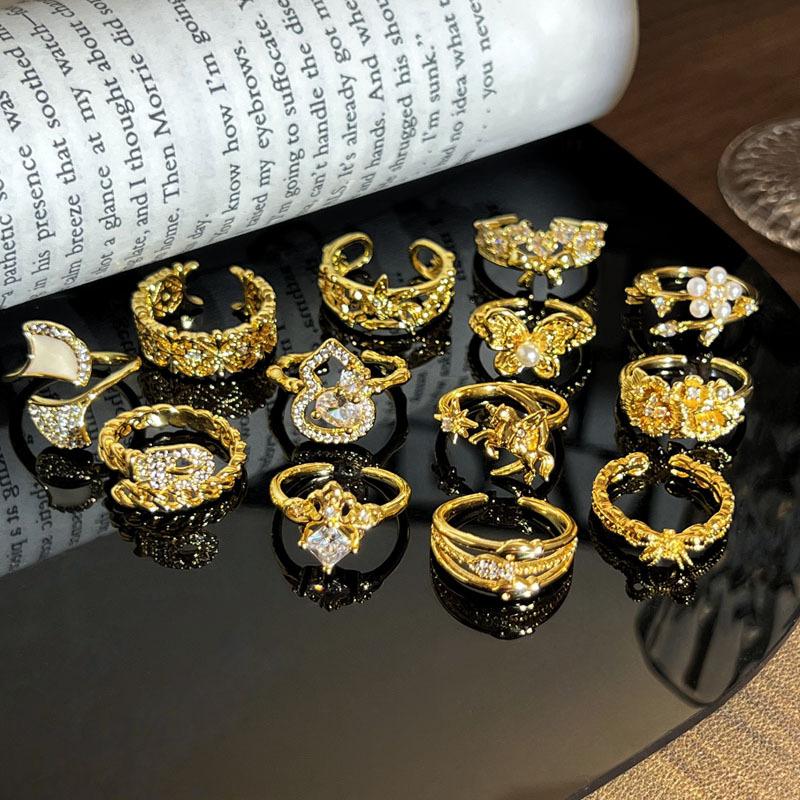 2026 Ring Female Niche Design Sense Geometric Micro-inlaid Zircon Cold Wind Versatile Retro Adjustable Texture Ring