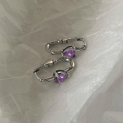 Vintage Lila Zirkon Herzform Creolen Ohrringe Damen Mode Ohrstecker Party Schmuck Geschenk AVE