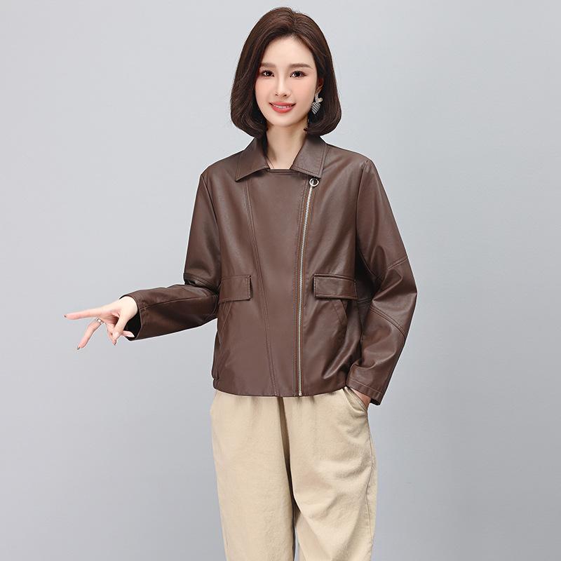 

Ретро короткая маленькая кожаная куртка женская весна и осень новый дизайн маленькая повседневная мотоциклетная кожаная куртка 2XL