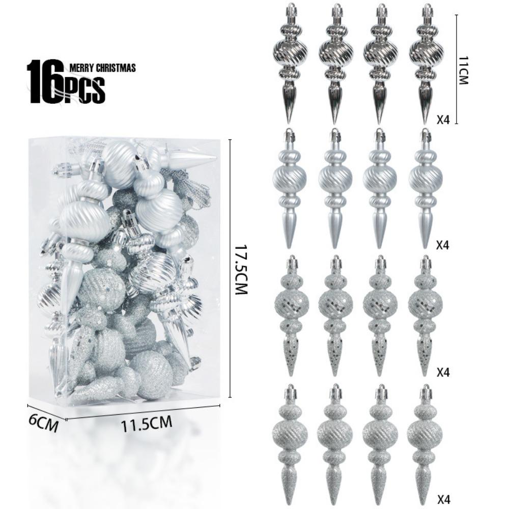 A Set Shiny Finish Christmas Ball Ornament Glitter Effect Sequined Design Christmas Tree Pendant Finial Drop Ornament серебряный