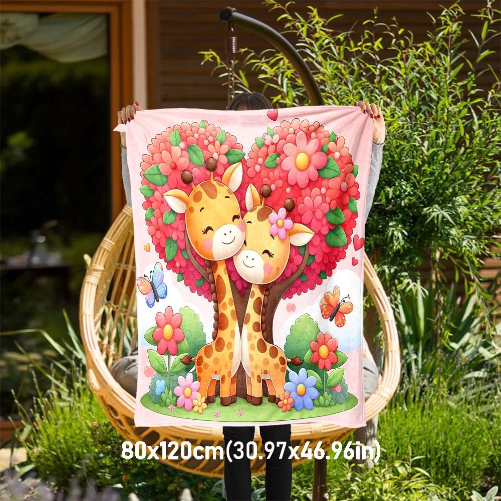 1pc Giraffe Love Outdoor Flannel Blanket Soft Warm All-Season Throw for Sofa Bed Car Camping Office, Cozy Gift Idea1144S 80x120cm(31x47inch)