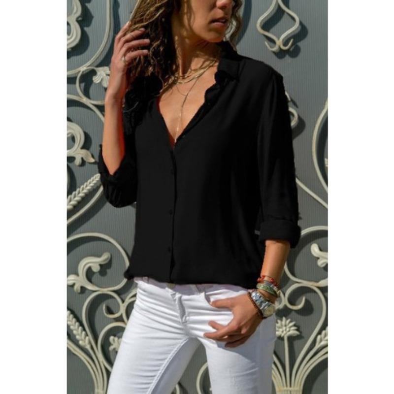 European and American Women's Clothing Popular Long-sleeved Women's Lapel Button-down Shirt Top