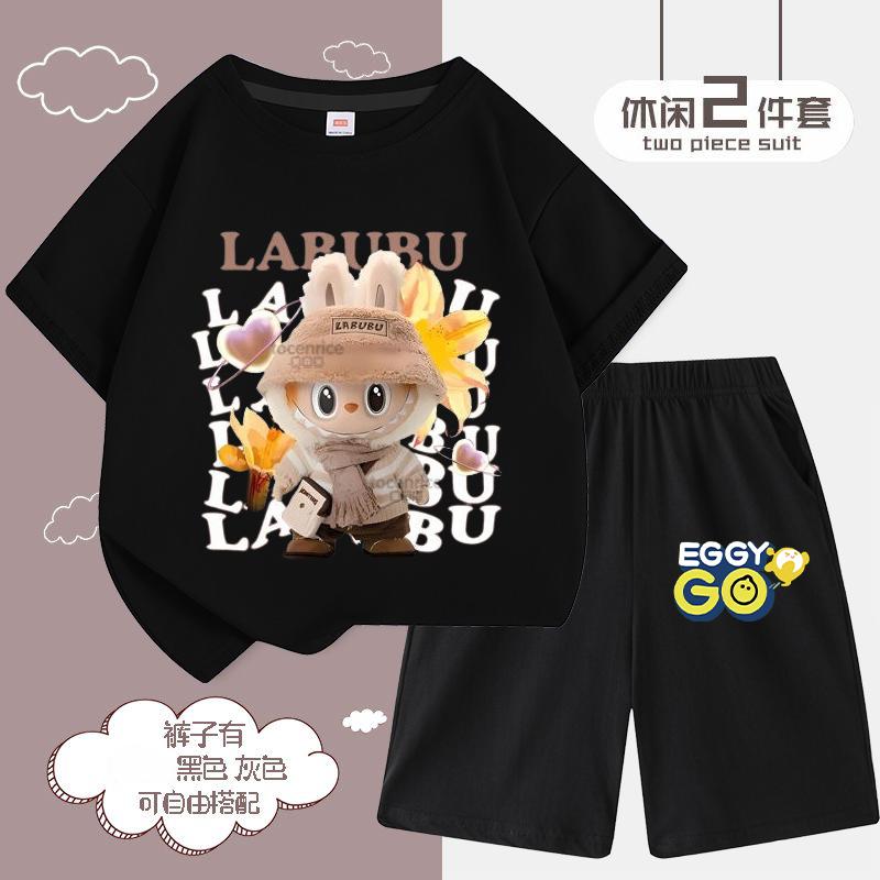 Children's LBB Fashion Casual Short-sleeved Shirt and Shorts Two-piece Set, Summer Loose Sportswear for Boys and Girls