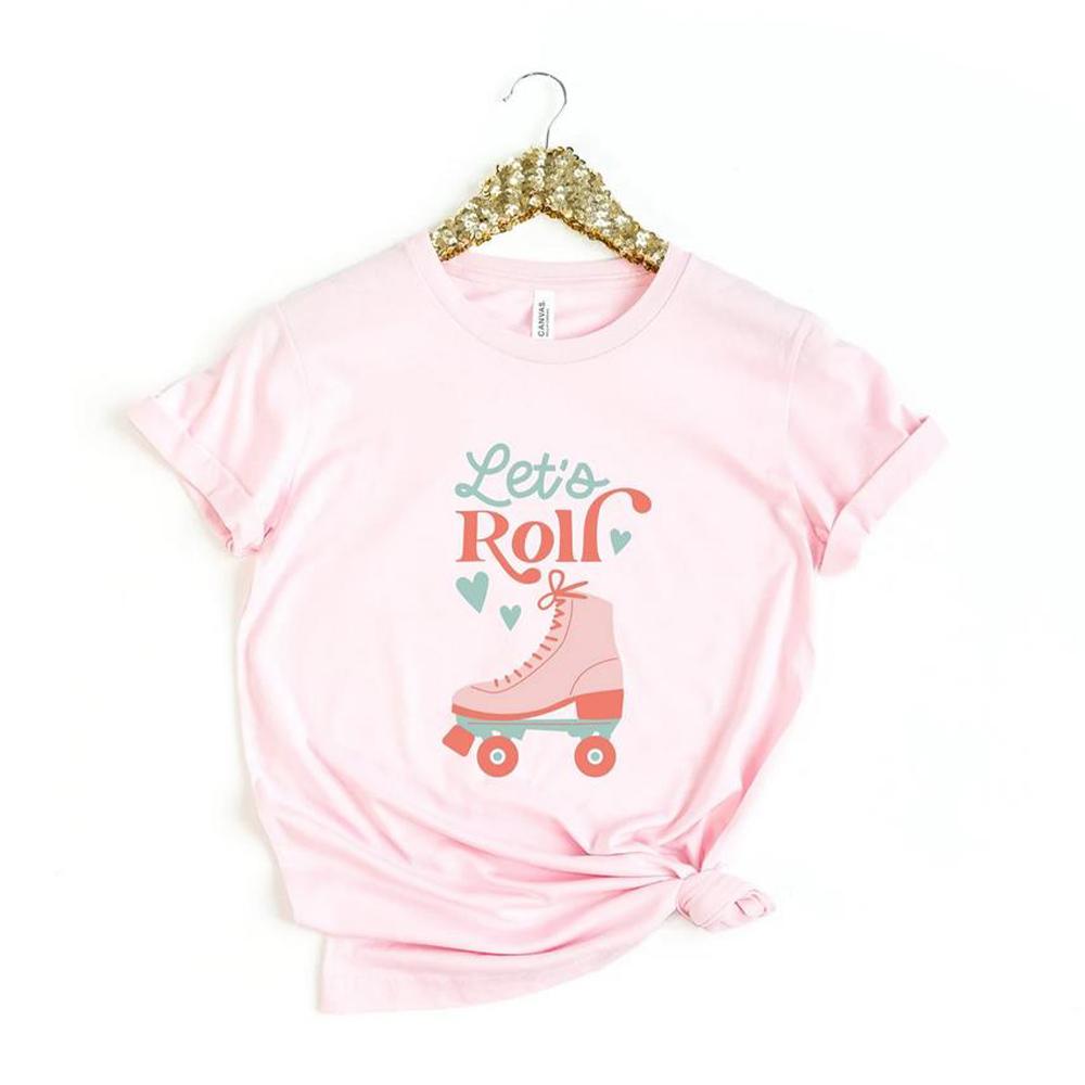 Lets Roll Shirt Fun Roller Skate Shirts Retro Summer Kid Tshirt 80s Kid Tee 90s Kid Tees Women Summer Retro Short Sleeve Tops