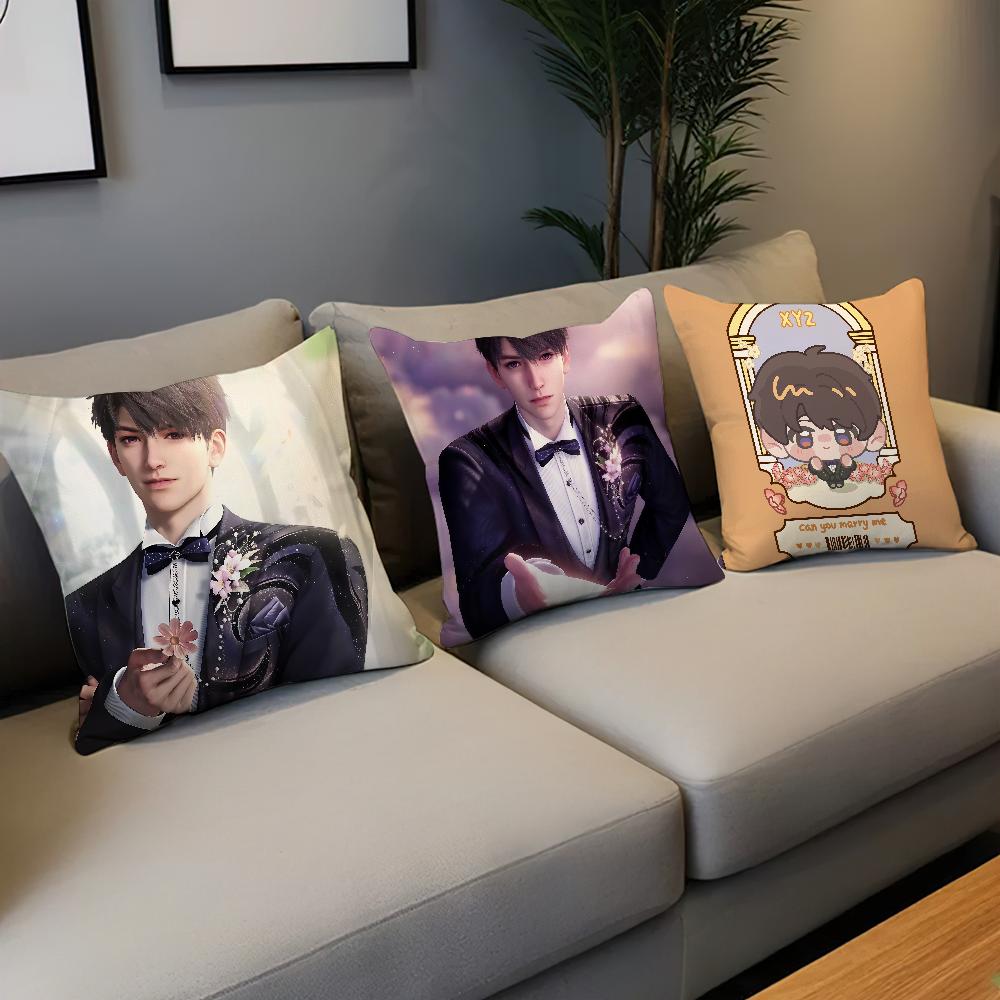 Caleb Love and Deepspace Wedding Card Chibi Cushion Cover Soft Pillow Case for Sofa Living Room Home Decor Protective Covers