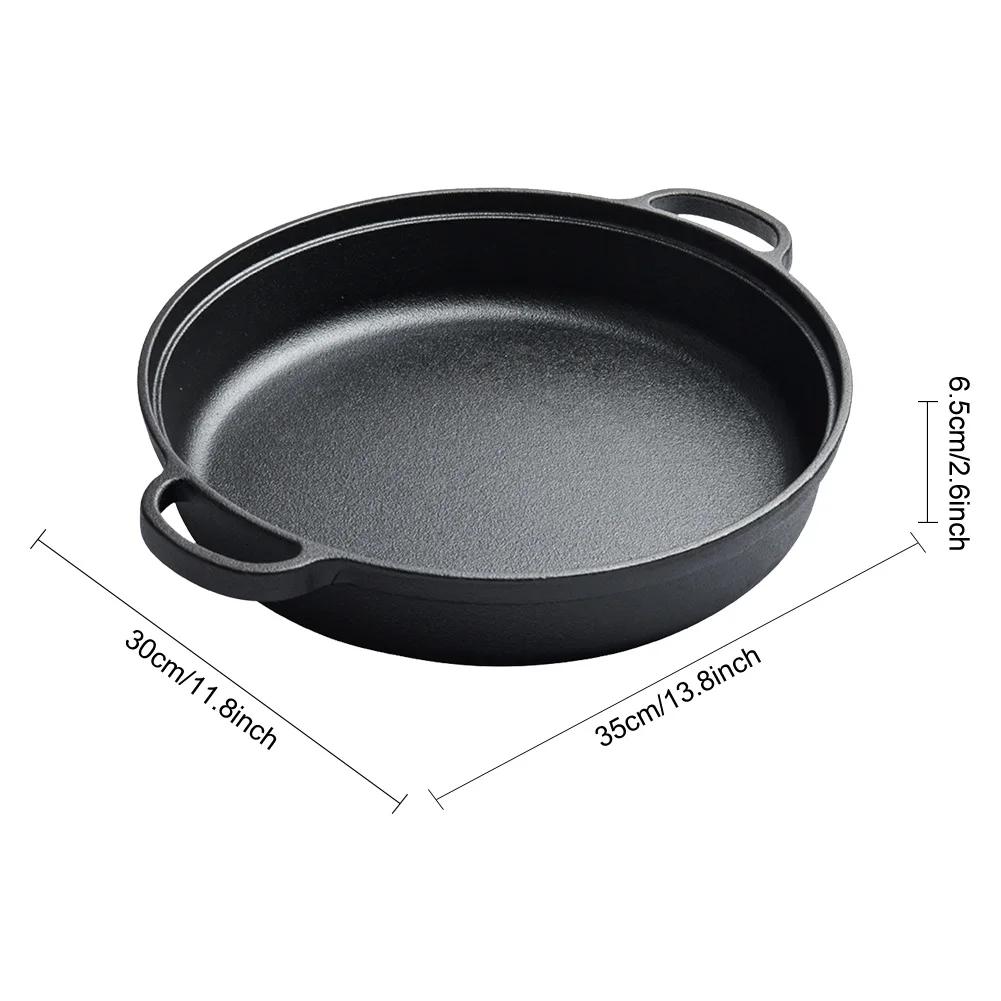 8.7/9.8/11/11.8inch Cast Iron Frying Pan with Double Handles Baking Tray Pre-Seasoned for Bread Baking Outdoor Cooking Camping