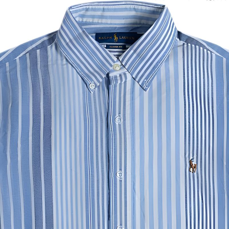 Polo Ralph Lauren Ss24 Gestreiftes Oxford Langarmhemd mit gesticktem Pony-Logo Herrenhemden Blau 710791531003