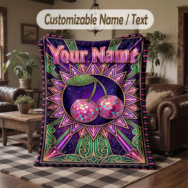 Cherry Blossom Serenity Theme Throw Blanket Custom Name Text Personalized Blanket Soft Cozy Blanket for Home Sofa Bed