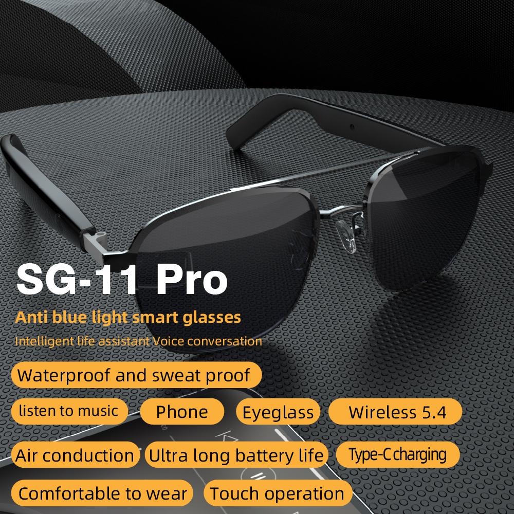Gafas de Sol Inteligentes de Audio SG-11 Pro, Gafas de Conducción Ósea Bluetooth 5.4 con Protección UV Anti Luz Azul Sonido HIFI